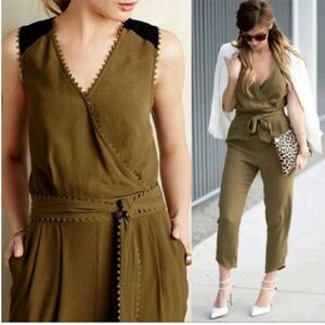 Anthropologie Leifsdottir Sani Lace Olive Sleeveless Jumpsuit size 2